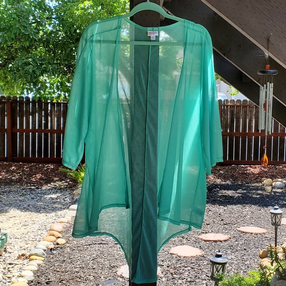 LuLaRoe Sweaters - LuLaRoe | Sheer Mint Lightweight Short Sleeve Cardigan Size L